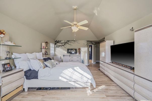 Bedroom, Fireplace, Interior, Wood Texture Flooring