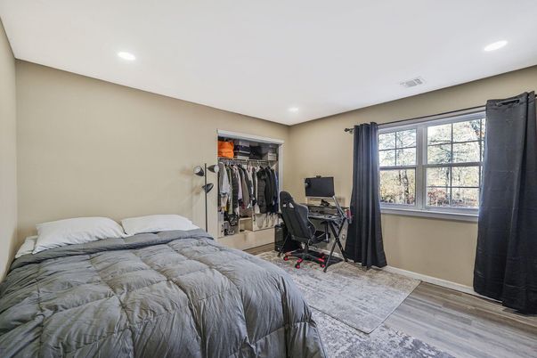 Bedroom, Home Office, Interior, Recessed Lighting, Wood Texture Flooring