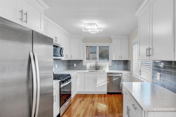 Interior, Kitchen, Stainless Steel Appliances, Wood Texture Flooring