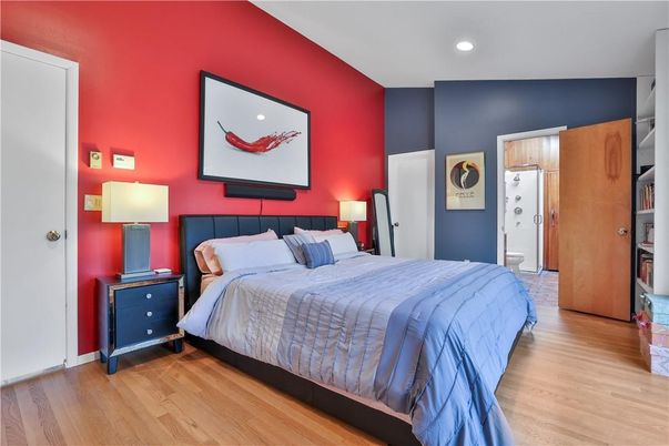 Bedroom, Interior, Recessed Lighting, Wood Texture Flooring