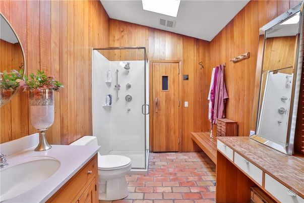 Bathroom, Glass Shower, Interior, Wooden Walls