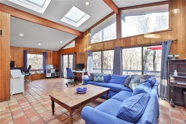 Home Office, Interior, Living room, Recessed Lighting, Wooden Beams, Wooden Walls