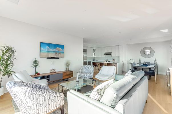 Dining room, Interior, Kitchen, Living room, Recessed Lighting, Stainless Steel Appliances, Wood Texture Flooring