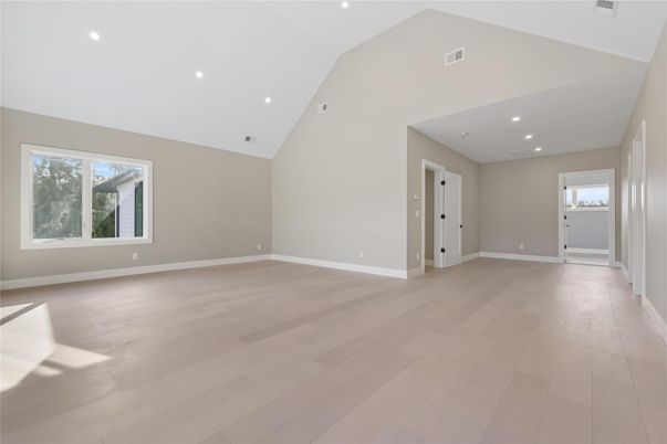 Empty room, Interior, Recessed Lighting, Wood Texture Flooring