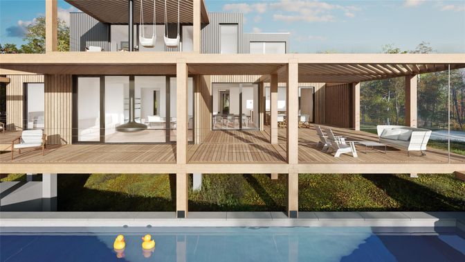 Exterior, Facade, Pool, Modern