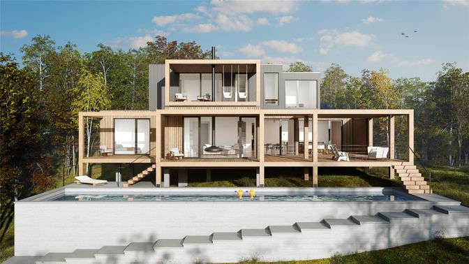 Backyard, Exterior, Facade, Pool, Modern