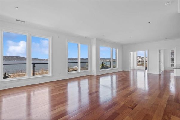 Empty room, Interior, Recessed Lighting, Water, Wood Texture Flooring