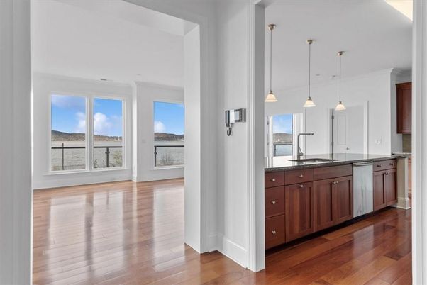 Interior, Kitchen, Pendant Lights, Water, Wood Texture Flooring