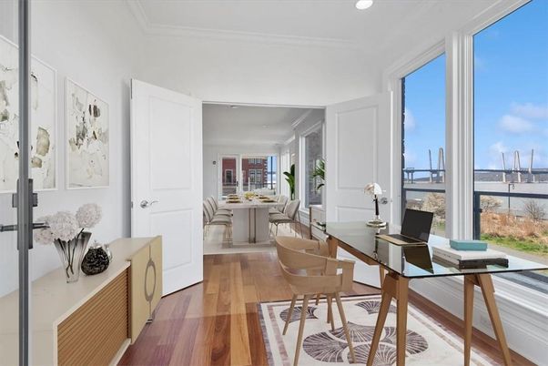 Home Office, Interior, Recessed Lighting, Wood Texture Flooring