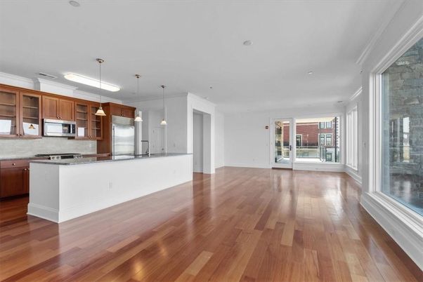 Interior, Kitchen, Pendant Lights, Stainless Steel Appliances, Wood Texture Flooring