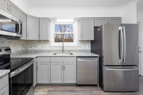Interior, Kitchen, Stainless Steel Appliances, Wood Texture Flooring
