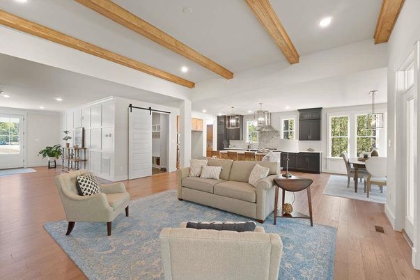 Dining room, Interior, Kitchen, Living room, Pendant Lights, Recessed Lighting, Wooden Beams, Wood Texture Flooring