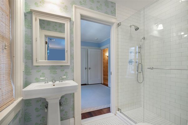 Bathroom, Glass Shower, Interior, Wood Texture Flooring