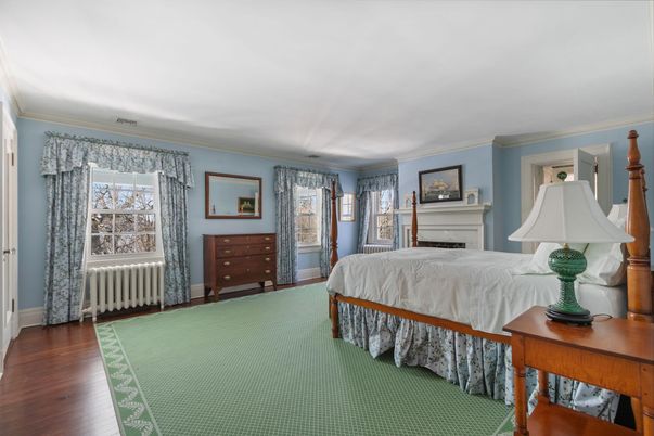 Bedroom, Fireplace, Interior, Wood Texture Flooring