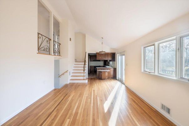 Interior, Kitchen, Pendant Lights, Stainless Steel Appliances, Wood Texture Flooring