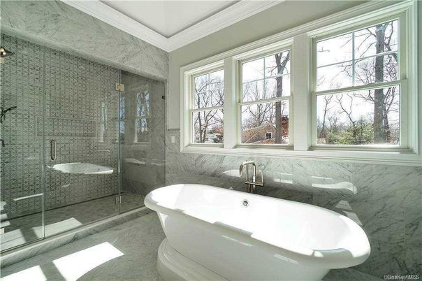 Bathroom, Free Standing Baths, Glass Shower, Interior, Marble Walls