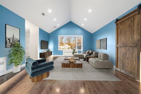 Interior, Living room, Recessed Lighting, Wood Texture Flooring