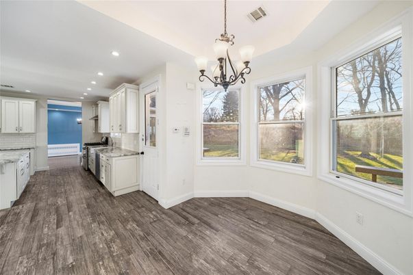 Chandelier, Interior, Kitchen, Recessed Lighting, Wood Texture Flooring