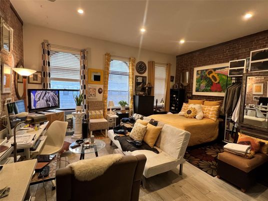 Bedroom, Interior, Living room, Recessed Lighting, Stone Walls, Wood Texture Flooring