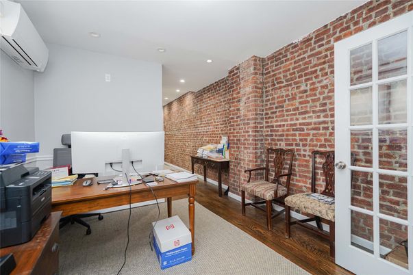Home Office, Interior, Recessed Lighting, Stone Walls, Wood Texture Flooring