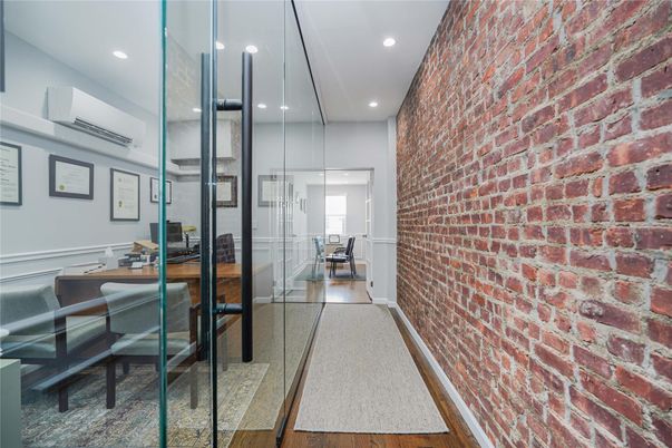Dining room, Interior, Recessed Lighting, Stone Walls, Wood Texture Flooring