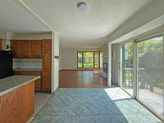 Empty room, Fireplace, Interior, Kitchen, Wood Texture Flooring
