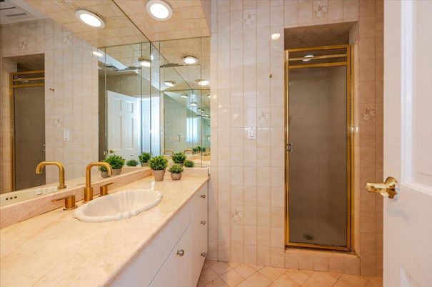 Bathroom, Dual Sink Vanities, Glass Shower, Interior, Recessed Lighting