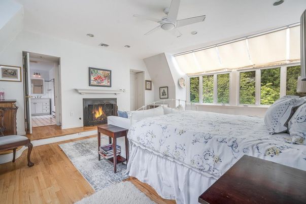 Bedroom, Fireplace, Interior, Wood Texture Flooring