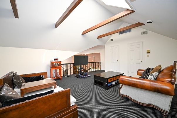 Interior, Living room, Recessed Lighting, Wooden Beams