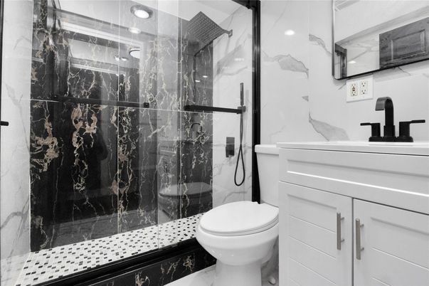 Bathroom, Glass Shower, Interior, Marble Walls