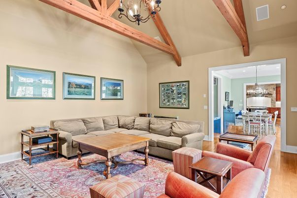 Chandelier, Dining room, Interior, Living room, Wooden Beams, Wood Texture Flooring