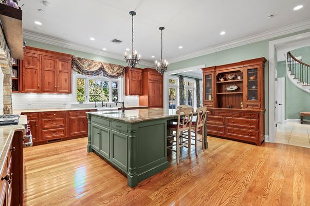 Chandelier, Interior, Kitchen, Pendant Lights, Recessed Lighting, Wood Texture Flooring