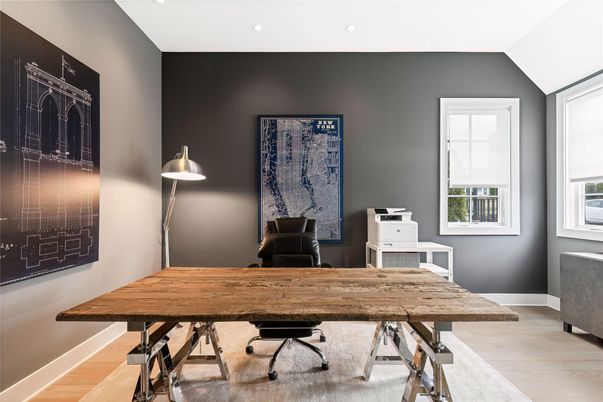 Home Office, Interior, Recessed Lighting, Wood Texture Flooring