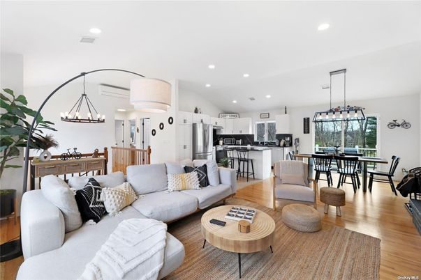 Dining room, Interior, Kitchen, Living room, Pendant Lights, Recessed Lighting, Stainless Steel Appliances, Wood Texture Flooring
