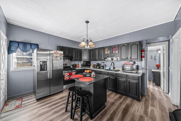 Interior, Kitchen, Pendant Lights, Stainless Steel Appliances, Wood Texture Flooring