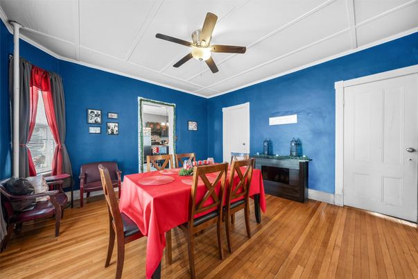 Dining room, Fireplace, Interior, Wood Texture Flooring
