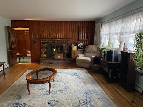 Fireplace, Interior, Living room, Wood Texture Flooring, Wooden Walls