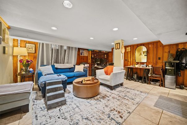 Interior, Living room, Recessed Lighting, Wooden Walls