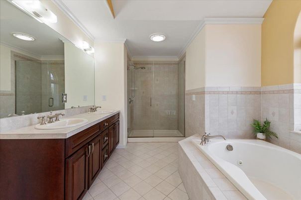 Bathroom, Dual Sink Vanities, Glass Shower, Interior, Recessed Lighting