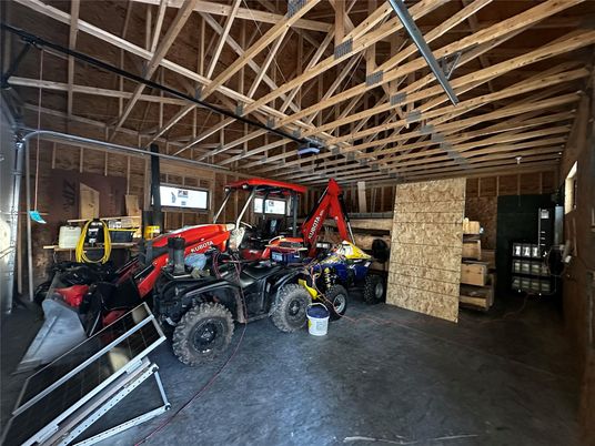 Garage, Interior, Stone Walls, Wooden Beams