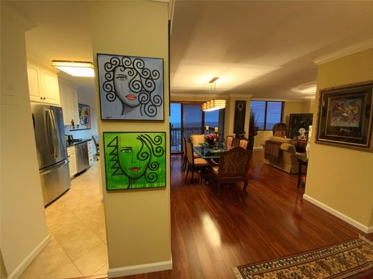 Dining room, Interior, Kitchen, Pendant Lights, Wood Texture Flooring