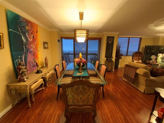 Dining room, Interior, Pendant Lights, Wood Texture Flooring