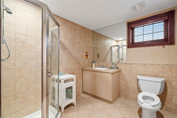 Bathroom, Glass Shower, Interior, Recessed Lighting, Stone Walls