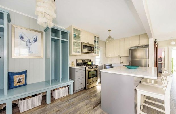 Interior, Kitchen, Pendant Lights, Stainless Steel Appliances, Wood Texture Flooring