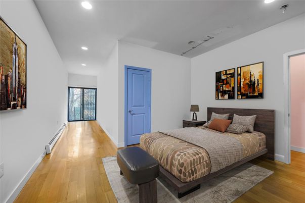 Bedroom, Interior, Recessed Lighting, Wood Texture Flooring