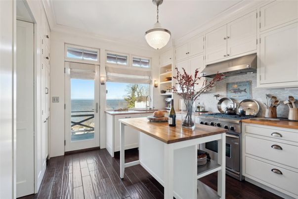 Interior, Kitchen, Pendant Lights, Stainless Steel Appliances, Water, Wood Texture Flooring