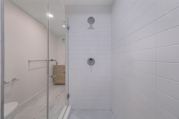 Bathroom, Glass Shower, Interior, Recessed Lighting