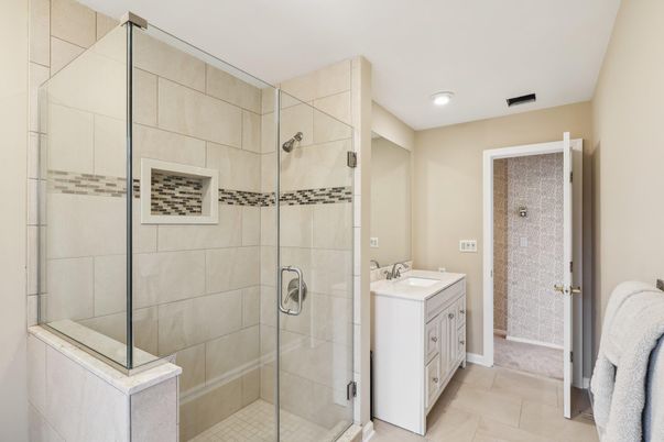 Bathroom, Glass Shower, Interior, Recessed Lighting