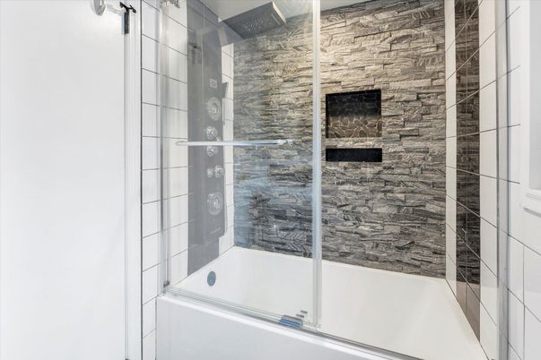 Bathroom, Glass Shower, Interior, Stone Walls