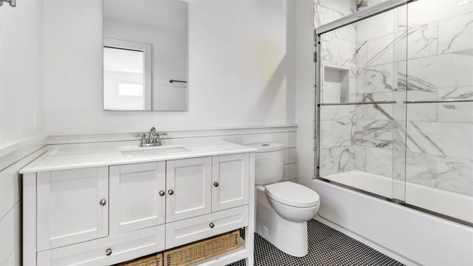 Bathroom, Glass Shower, Interior, Marble Walls